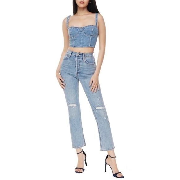 Aritzia Denim Forum Arlo High -Rise Straight Jean Blue Distressed Sz 29 - Picture 13 of 16